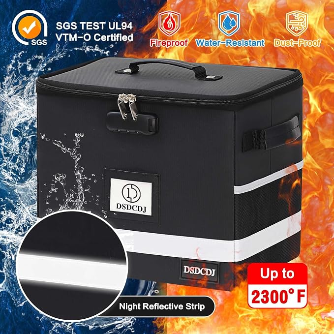 Fireproof Document Box - Fireproof File Organizer with Lock, Portable File Box with Handle, Portable Home Office File Cabinet for Hanging Letter/Legal Folder (12.3 x7.7 x10.5in)
