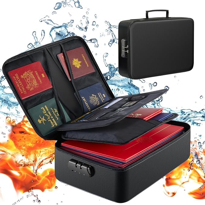 Fireproof Bag with Lock, Waterproof Fireproof Document Organizer for Safe Storage – Large Capacity File Storage Case for Home, Office, and Travel (black)