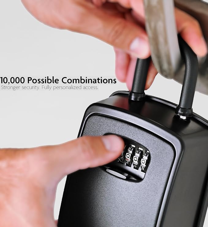 Iron Lock® XXL Portable Key Lock Box, U-Shackle 4-Digit Code (XXL, Black) | Holds 20-30 keys plus fobs, cards & remotes; unique built-in tray; weather resistant; wall-mount hardware included