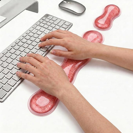 Wrist Rest for Keyboard and Mouse, Glitter Ergonomic Mouse Hand Rest Set, Cute Sparkle Cloud Keyboard Pad with Wrist Support, Gel Girl Desk Decor Accessories for Office Home School (Red)