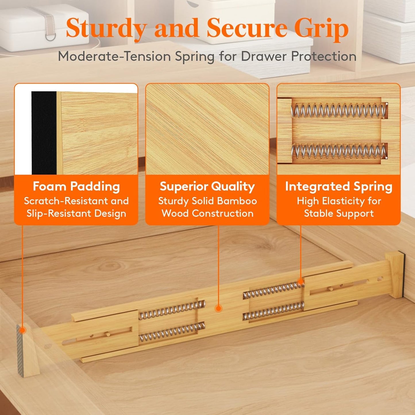 Lifewit 4 Pack Drawer Dividers Bamboo 2.4" High, 16-22" Adjustable Drawer Organizers for Clothes, Wooden Dresser Separators in Bedroom/Bathroom/Kitchen/Fridge/Office Organization and Storage