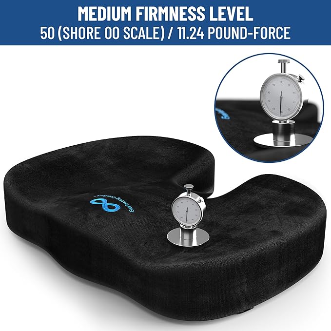 Everlasting Comfort Doctor Recommended Memory Foam Seat Cushion for Office Chairs & Car - Ergonomic Office Desk Accessories - Cushions for Tailbone Pain Relief, Sciatica (Black, X-Large)