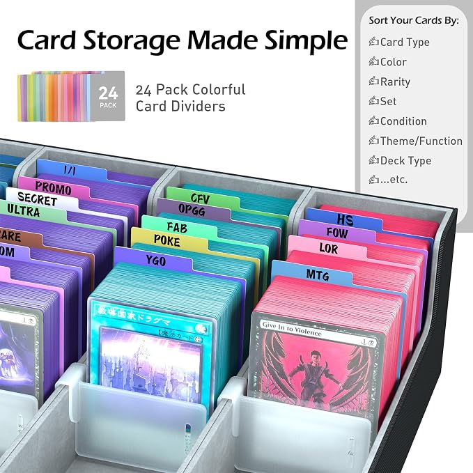 4-Row【3200+】 Trading Card Storage Box, Card Organizer Holder With 24 Dividers, Case Fit for Mtg Tcg Magic Commander Deck Playing Cards, Deck Box for Sport Card