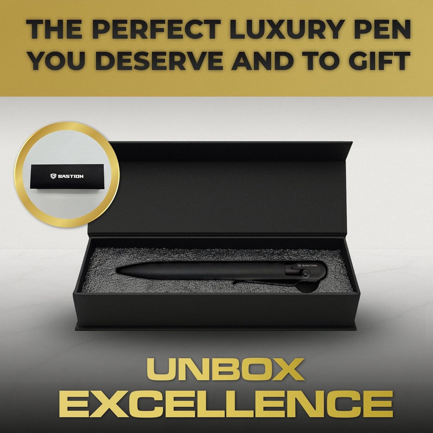 BASTION® Luxury Bolt Action Pen, Durable Professional Ballpoint Pen with Fine Tip, EDC Tactical Pen Ink Refillable Pen - Zirconium Black