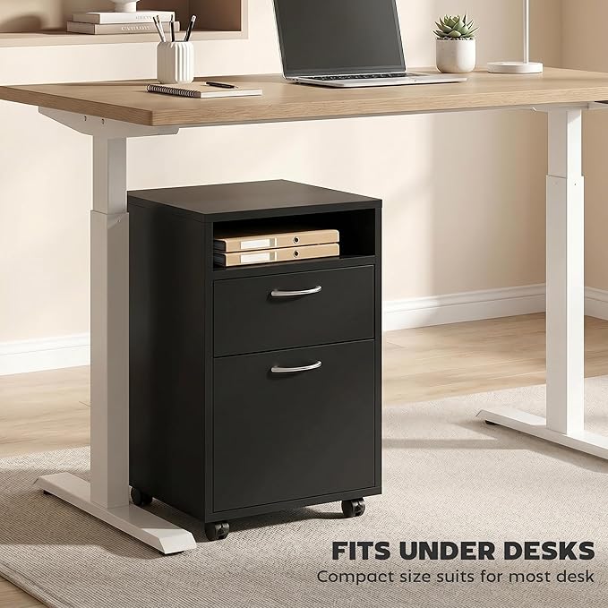 HOMCOM Mobile Storage Cabinet Organizer, Bathroom Drawer Cabinet, Black | Printer Stand, Castors