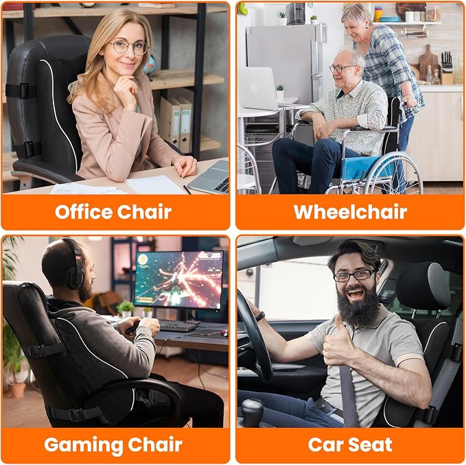 CloudBliss Lumbar Support Pillow, Memory Foam for Office Chair, Black | Ergonomic High-Density Memory Foam, Adjustable Straps, Washable Mesh Cover, Lower Back Support for Office, Gaming & Car Seat