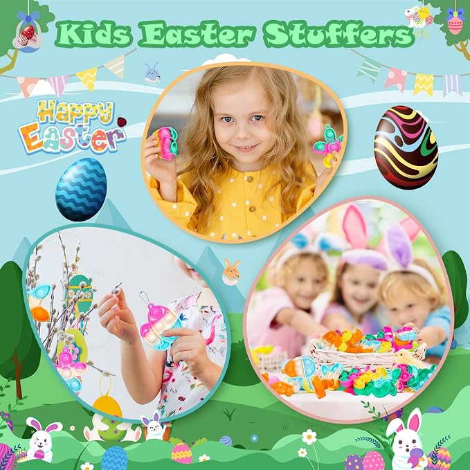 Easter Pop Fidget Toys Bulk Its 24 Pack Easter Party Favors for Kids Easter Egg Fillers Basket Stuffers Mini Pop Keychain It Goodie Bag Stuffers Fidgets for Classroom Prizes Kids Party Supplies Gifts