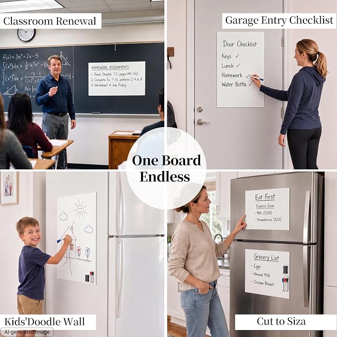 Large Magnetic Whiteboard for Fridge: Zones for Every Family Need | Dry Erase Sheet Needs No Drilling or Glue - 24" x 16" Kitchen Message Center with Magnet Backing and Zones for Family Members