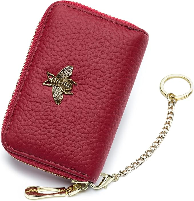 imeetu RFID Credit Card Holder, Small Card Wallet Women, Leather Card Case | Genuine Leather Women's Card & id Cases, Change Coin Purse with Zipper Keychain id Window, 20 Colors & 3 Styles, Daily, Gifts