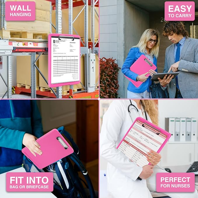 Sooez Clipboard with Storage, Plastic Nursing Clip Board, 8.5" x 11", Work | Sturdy Clipboards Foldable, Cute Hanging Clip Board Case, Teacher, Classroom Must Haves, Office School Supplies, Women & Men