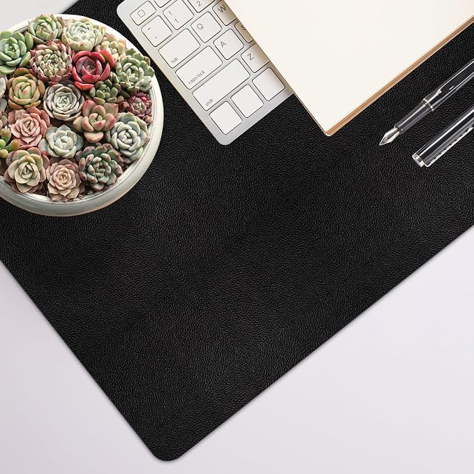 Leather Desk Pad Mat, Black Desk Mat, 23.6" x 13.7" | Non-slip and Waterproof Computer Mat, Desk Protector for Office/Home, Desk Accessories