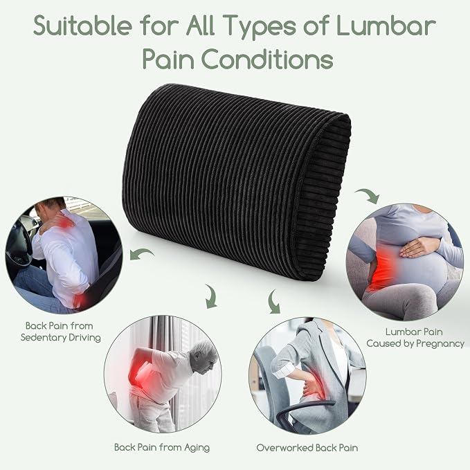 Lumbar Support Pillow for Recliner Chair/Accent Chair/Couch, Extra Large Memory Foam Back Support Cushion for Elderly, Recliner Cushions for Back Rest, Pain Relief, Reading, Washable Cover, Black