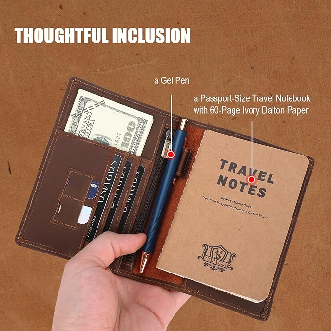 STAR VISTA Phoenix Leather Passport Holder, Full Grain Leather Travel Wallet - Slim, Bifold, RFID Blocking, ID Window, Coin Pocket, Card Slots, SIM Slots, AirTag Holder