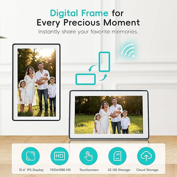 Westsee Digital Calendar Frame 1080P HD IPS Touch Screen, Smart Family Planner, Hearth Display Digital Calendar Wall & Desk Mountable for Seamless Scheduling (15.6 Inch Gery)