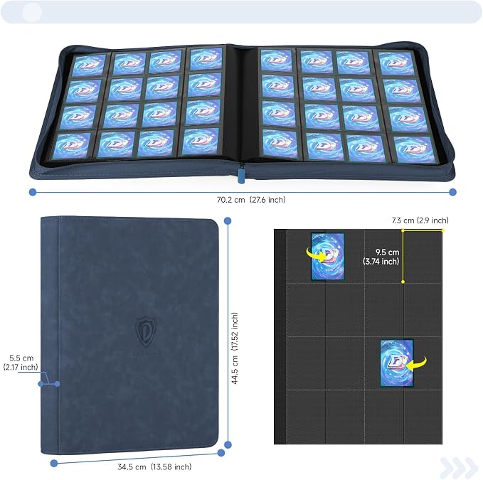 Card Binder with 1024 Cards,16 Pocket Trading Card Binder Includes 32 Page Storage Sleeves,Collection Card Album,Card Holder to Organize and Protect Cards,Navy Blue