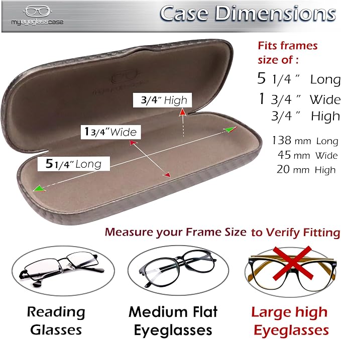 MyEyeglassCase Men Small Glasses case - Eyeglasses Hard Shell Holder Pouch & Cloth-Reading Slim & Narrow Case Heavy Duty