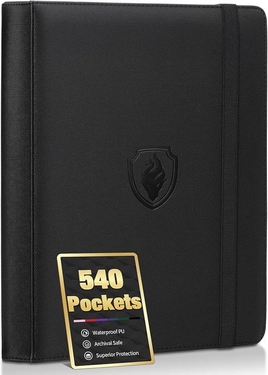 Premium 9 Pocket Card Binder for 540 Cards, Fabmaker PU Cover Trading Card Binder, Sturdy Card Collection Album, Sleek Card Holder Folders for Game Cards & Sports Cards, Black