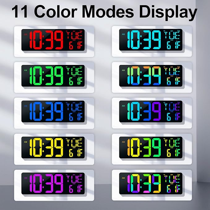 17.2" Large Digital Wall Clock with Bluetooth Auto Sync Time Big Timer | Led Digital Clock Large Display,11 RGB Color,Auto Dimming/DST, with Remote Control for Home Classroom Gift for Mom Dad