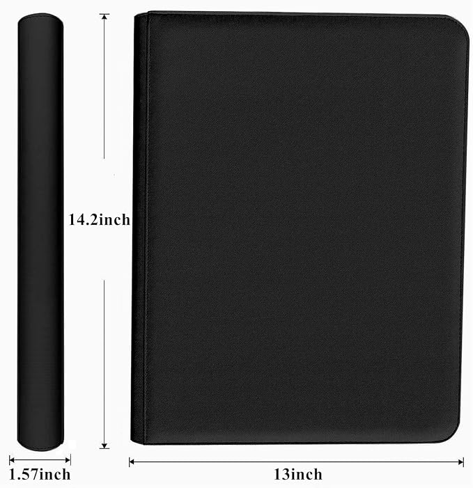 12 Pocket Card Binder, 720 Pockets PU Leather Zipper Trading Card Collection Album, Side-Loading Card Storage Folders for MTG, TCG, Game/Sport Crads (Black, 12 Pockets)