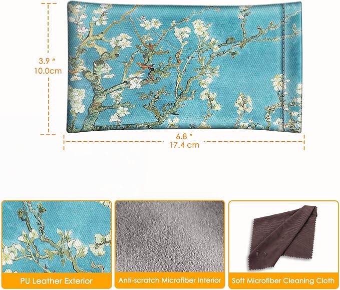 FINTIE Soft Eyeglasses Case with Cleaning Cloth, Portable Squeeze Top Vegan Leather Glasses Pouch, Sunglasses Eyewear Bag