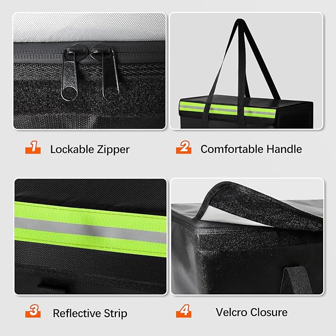 Large Fireproof Document Bag for Home Safe Storage, 30 x 14 x 14in, Black | 2000°F fireproof document box, 4-layer fiberglass important document storage for photo, file and cash with reflective strip