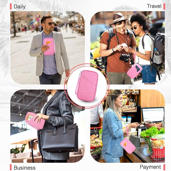Passport Holder Family RFID Travel Document Organizer for Women Waterproof Passport Wallet Men Portable Case for Cards, Boarding Pass, ID, Money, Tickets with Zipper