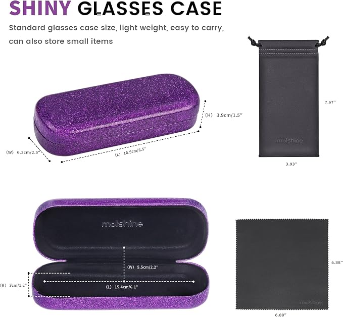 molshine Bling Hard Shell Glasses Case,Portable Sparkling Shiny Eyeglass Case for Men Women Girl Travel Study Work