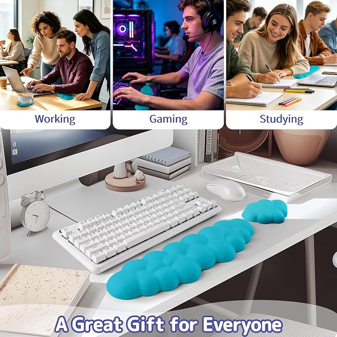 Cloud Wrist Rest Keyboard, Cloud Keyboard Wrist Pad Set with PU Leather Memory Foam, Cute Arm Rest for Palm Support, PC/Gaming Desk Accessories/Office Setup/Computer Hand Cushion - Scuba Blue