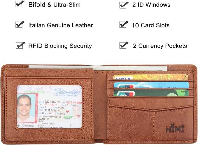 HIMI Wallet for Men-Genuine Leather RFID Blocking Bifold Stylish Wallet With 2 ID Window