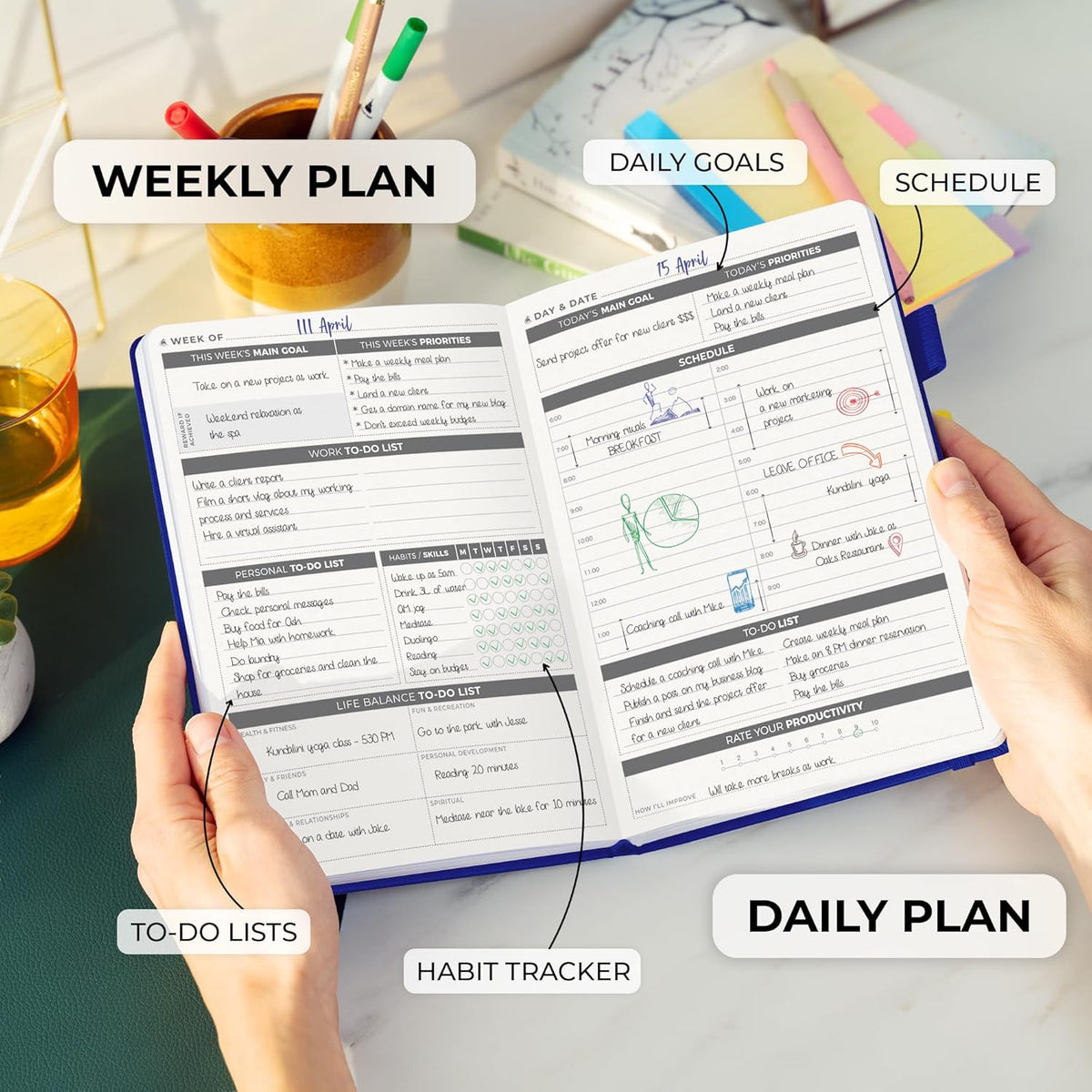 Clever Fox Daily Planner – Undated Planning Notebook with Hourly Schedule & To-Do List – Personal Day Task & Work Organizer, 6 Months (Royal Blue)