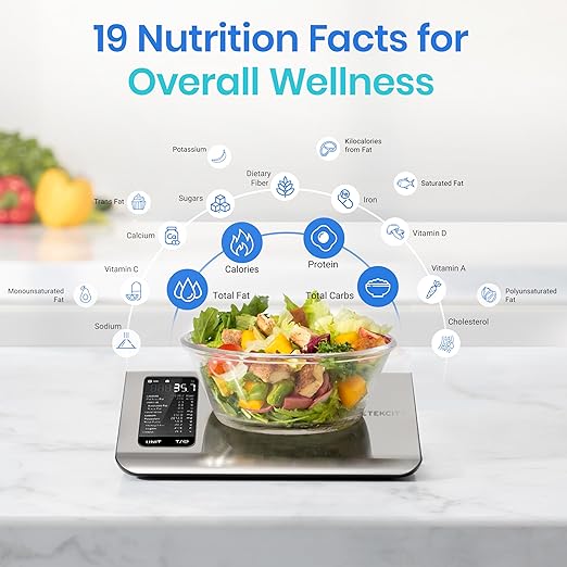 Etekcity Food Kitchen Scale with Nutritional Calculator, Smart App, 11lb | Free app with 19 nutrients tracking, calorie and macro calculator, grams and ounces, ideal for weight loss, Stainless Steel