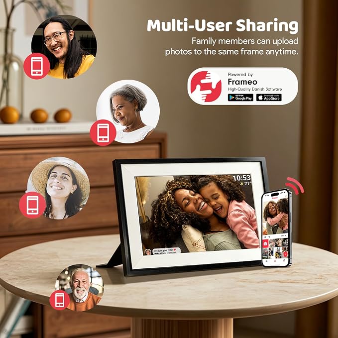 Frameo 10.1" Digital Picture Frame Photo & Video Sharing Gift for Parents | Instant Photo & Video Sharing, 1280x800 HD IPS Touchscreen, 32GB Storage, microSD Card Support, Private Family Sharing