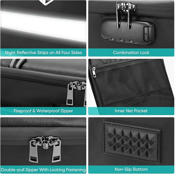 BALEINE Fireproof Document Box with Lock, Portable Fireproof Document Bag Waterproof Fire Proof File Boxes for Documents, File Organizer Box for Important Paperwork (Black, 16''x12.5''x11.5'')