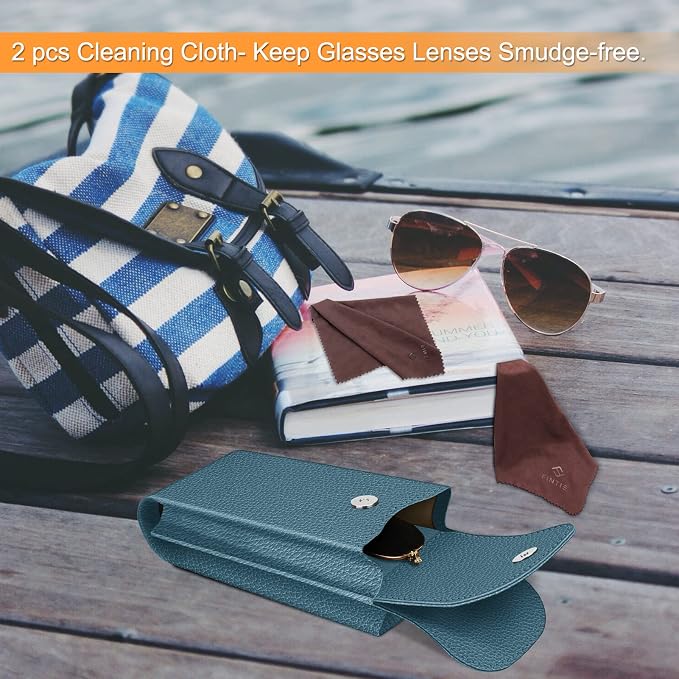 FINTIE Double Glasses Case with Carabiner Hook, Portable Vegan Leather Eyeglass Case Anti-scratch Sunglasses Pouch