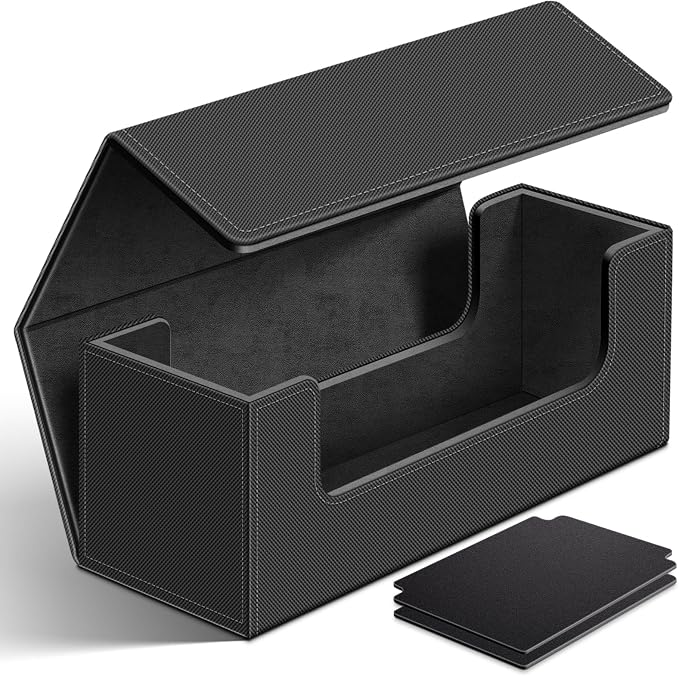 Homthy 600 Card Deck Case for Trading, Leather Magnetic Closure Commander Storage Box Fit for Sports, Game, Standard Cards (Black)