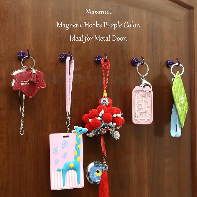 Neosmuk Magnetic Hooks, Heavy Duty 30lb+ Strong Magnet Hook for Cruise Cabins, Cruise Essentials 2026 for Hanging, Metal Wall Refrigerator Hangers (Purple, 12 Pack)