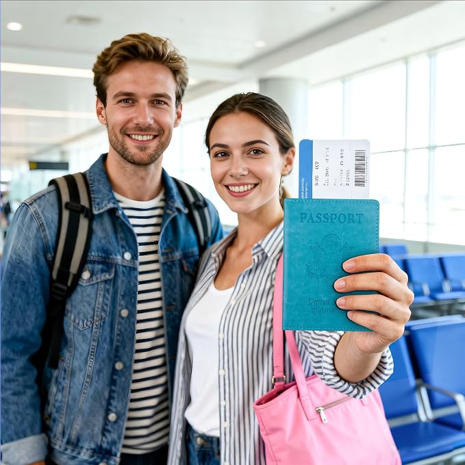 Passport Holder for Travel Men Women - Passport Cover, Passport Wallet Case Travel Essentials Travel Must Haves Accessories Blocking Leather Card Slot Protector for Stocking Stuffers Gifts,Blue&Purple
