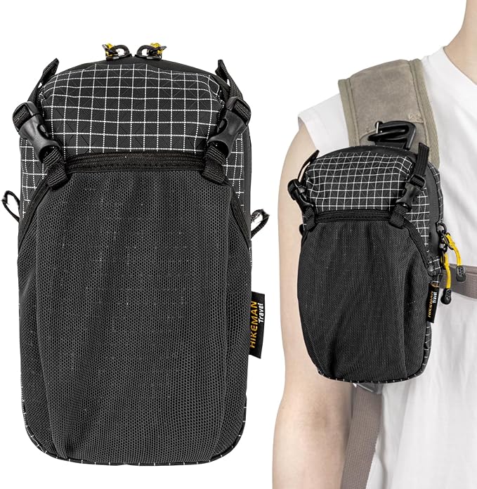 HIKEMAN Backpack Shoulder Strap Pouch - Smartphone Strap Pack,Waterproof Backpack Strap Pocket Attachment Bag for Hikers,Small Crossbody Bag Waist Pack for Sports Hiking Camping(Black)