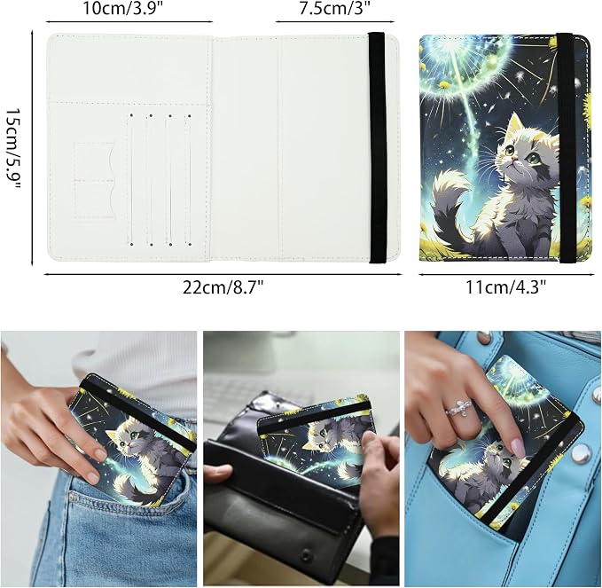Cute Cat Passport Holder for Women and Men PU Leather Passport Cover for Travel