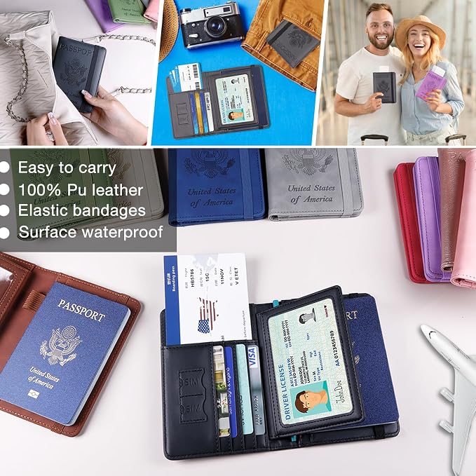Melsbrinna Rfid Passport Holder for Travel women/Men, Cute Passport Wallet Rfid Blocking Card Slots, Rfid Passport Cover/CaseTravel Wallet, Passport Book Holder (1, Black3)