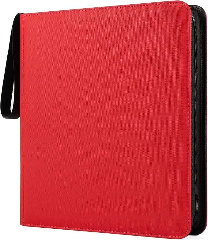 GEAoffice 12 Pocket Trading Card Binder for 720 Cards, Sturdy PU Cover Side Loading Zipper Card Collection Binder Album for MTG, TCG, Game & Sports Cards, Ringless, Non-PVC, Red