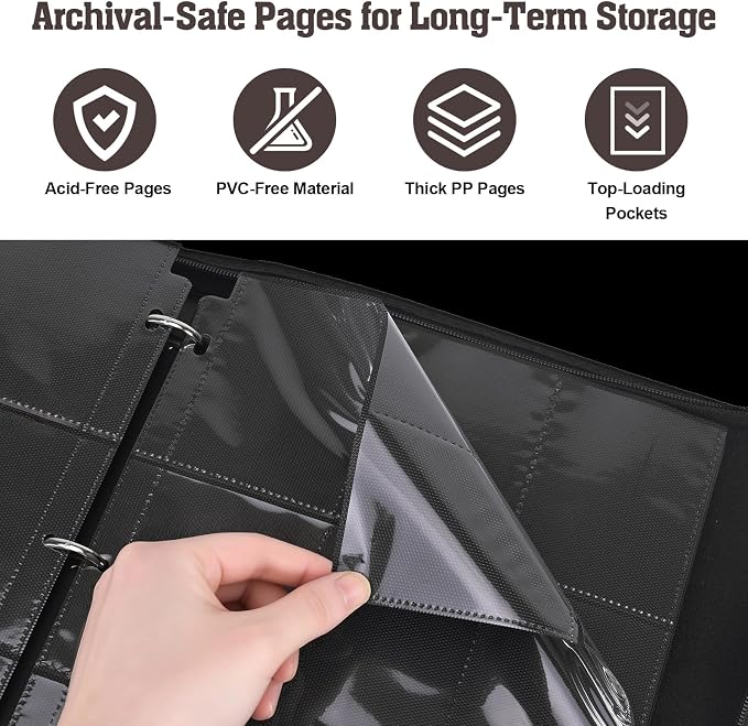 9-Pocket Trading Card Binder & Sports Card Book, 3-Ring Zipper Album Holds 900 Cards with 50 Removable Pages, Fits Standard 2.5" x 3.5" Game & TCG Cards, Water-Resistant PU Cover | 3-Ring Zipper Album, Holds 900 Cards, 50 Removable Pages, Fits 2.5" x 3...