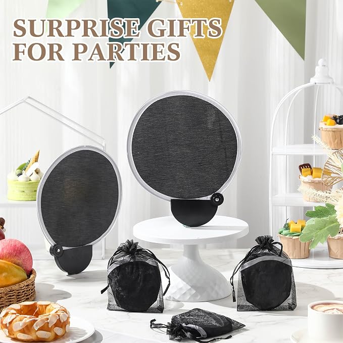 Roowest 12 Pcs 7.87“ Round Sublimation Blank Foldable Fan with Bag Polyester Colored Portable Handheld Compact Fold up Flying Disc Fans for Summer Wedding Graduation Party Favor (Black)