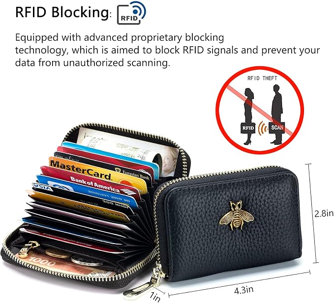 imeetu RFID Credit Card Holder, Small Card Wallet Women, Leather Card Case | Genuine Leather Women's Card & id Cases, Change Coin Purse with Zipper Keychain id Window, 20 Colors & 3 Styles, Daily, Gifts