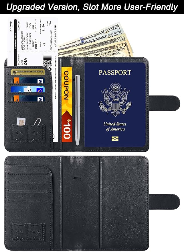 LOHASLIFE Passport Holder for Travel Essentials, Passport Cover Wallet | Leather Rfid Blocking Card Case, Travel Accessories, Vacation Luggage Must Haves, for Men Women