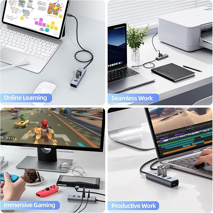 intpw USB C to USB A Hub 5 Ports Type C Hub USB 3.0 5Gbps Aluminum Adapter Multiport USB C Hub for Laptop, Mac, iPad, PC (1.97FT(5in1,BC))
