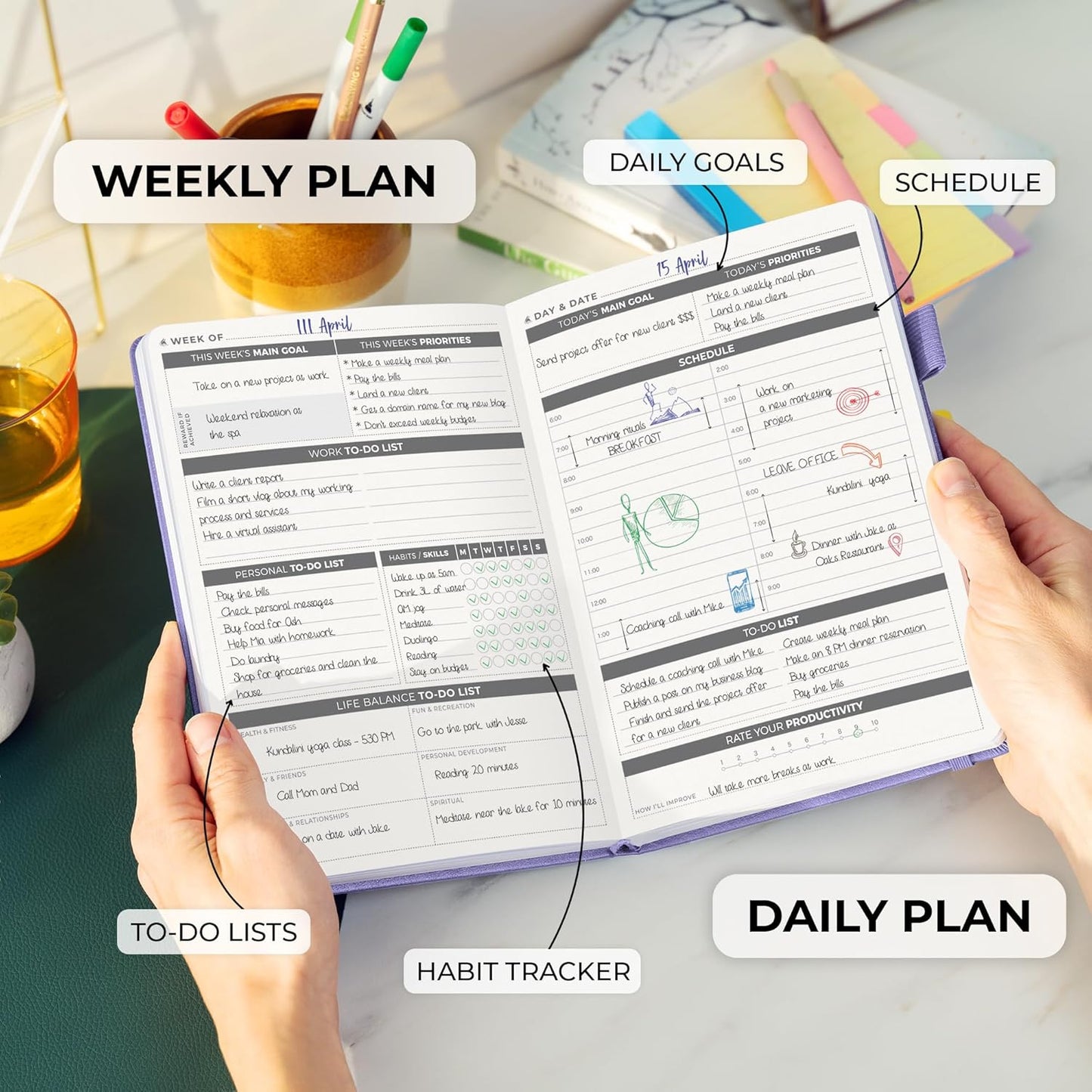 Clever Fox Daily Planner – Undated Planning Notebook with Hourly Schedule & To-Do List – Personal Day Task & Work Organizer, 6 Months (Lavender)