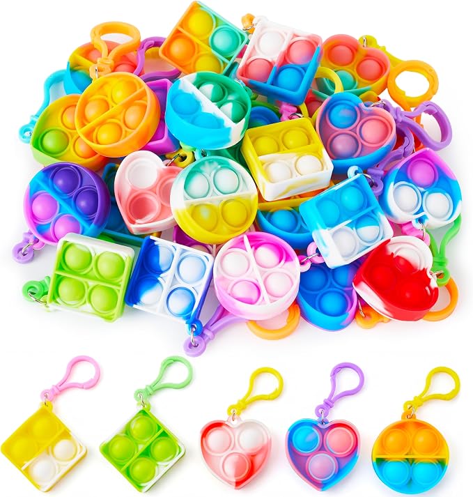 JOYIN 30 Pcs Mix Pop Fidget Keychain, 30 Pack Pop Fidget Toys Bulk Party Favors for Kids, Goodie Bags Stuffers End of Year Back to Student Gifts Classroom Prizes Birthday Sensory Toys