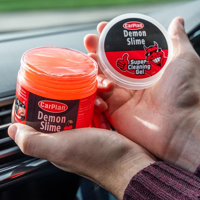 CarPlan Demon Slime 5.6 Oz - Car Interior Cleaner Gel | Putty Removes Dust & Dirt - for Detailing, Cleaning Vents, Cup Holders, Keyboards, Offices | Hot Cherry Scent (Pack of 4)