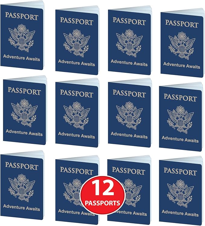 Beistle Around the World Passports – 12 Pack, Travel Passport Booklets | International Party Decorations, Vacation Celebration Accessories, Destination Event Supplies, Photo Booth Props, 3½" x 5"